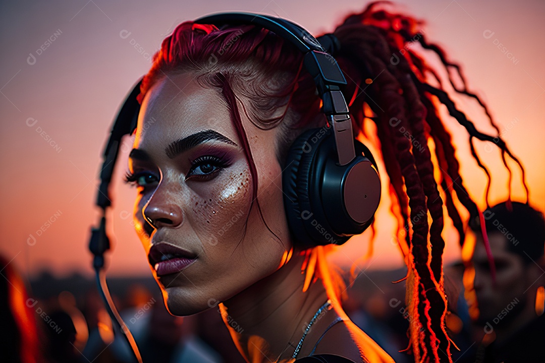 Imagem realista de mulher jovem Dj sobre uma festa