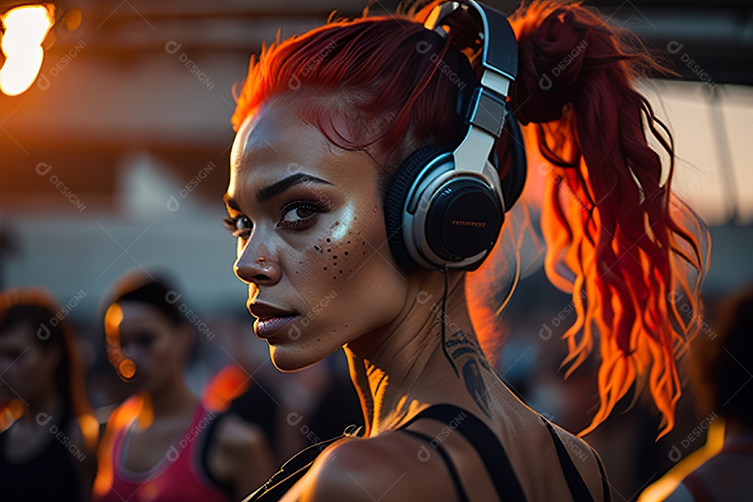 Imagem realista de mulher jovem Dj sobre uma festa