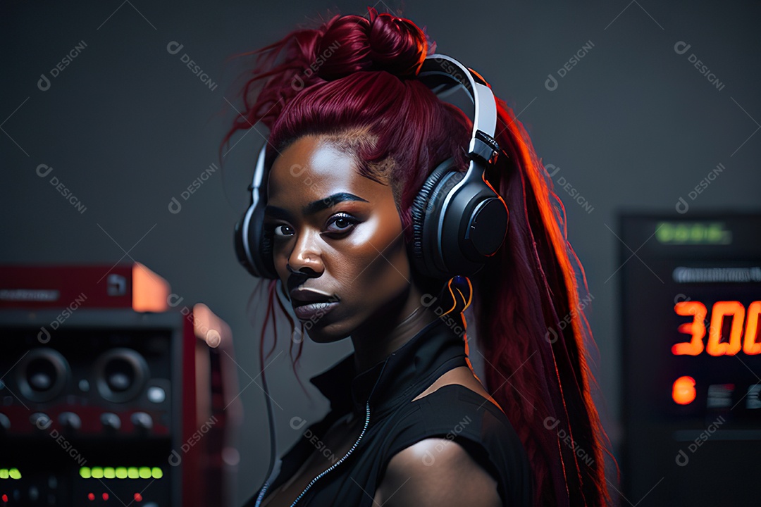 Imagem realista de mulher jovem Dj sobre uma festa