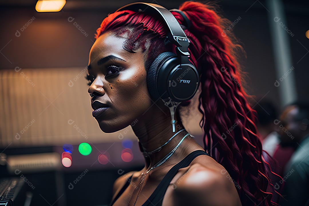 Imagem realista de mulher jovem Dj sobre uma festa
