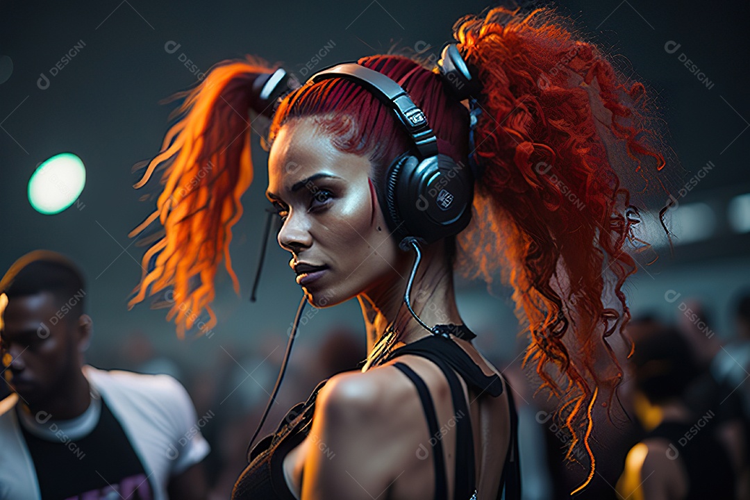 Imagem realista de mulher jovem Dj sobre uma festa