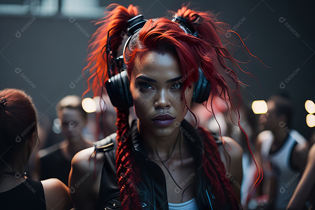 Imagem realista de mulher jovem Dj sobre uma festa