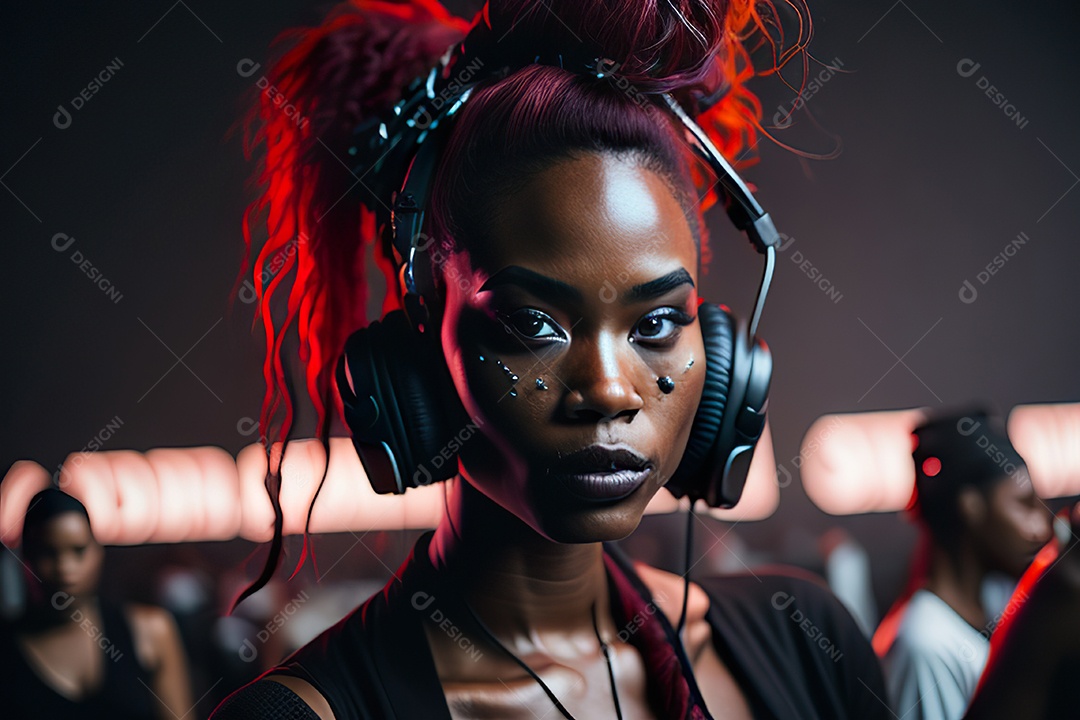 Imagem realista de mulher jovem Dj sobre uma festa