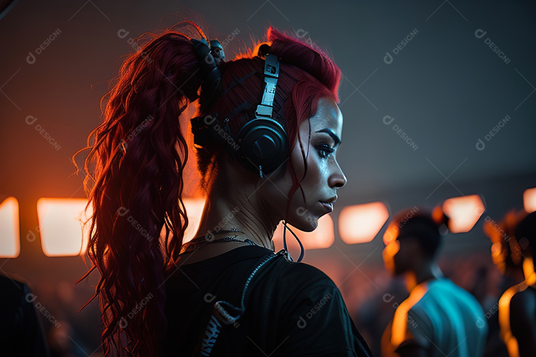 Imagem realista de mulher jovem Dj sobre uma festa
