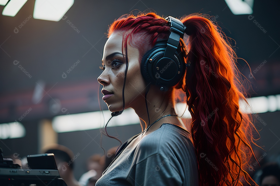 Imagem realista de mulher jovem Dj sobre uma festa