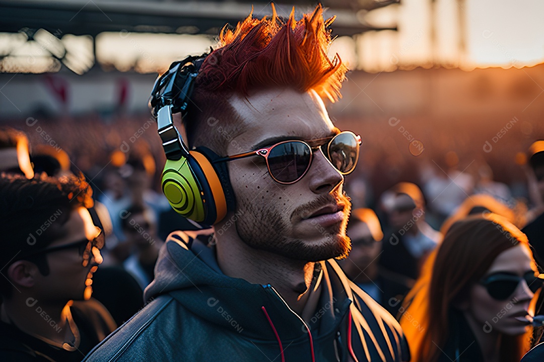 Imagem realista de homem jovem Dj sobre uma festa