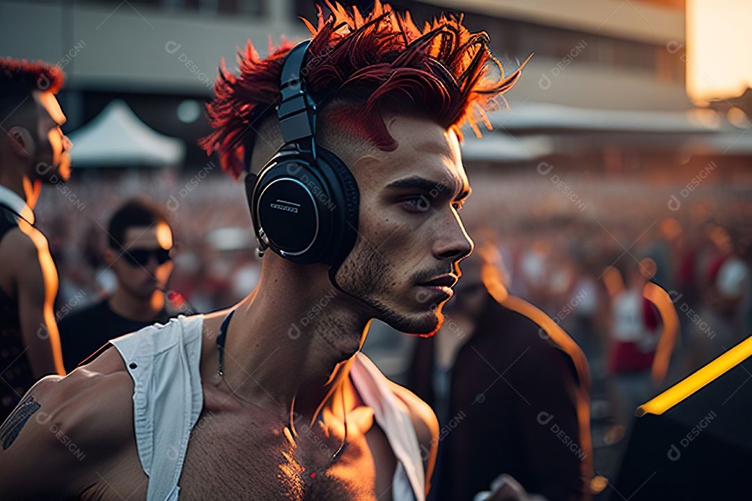 Imagem realista de homem jovem Dj sobre uma festa