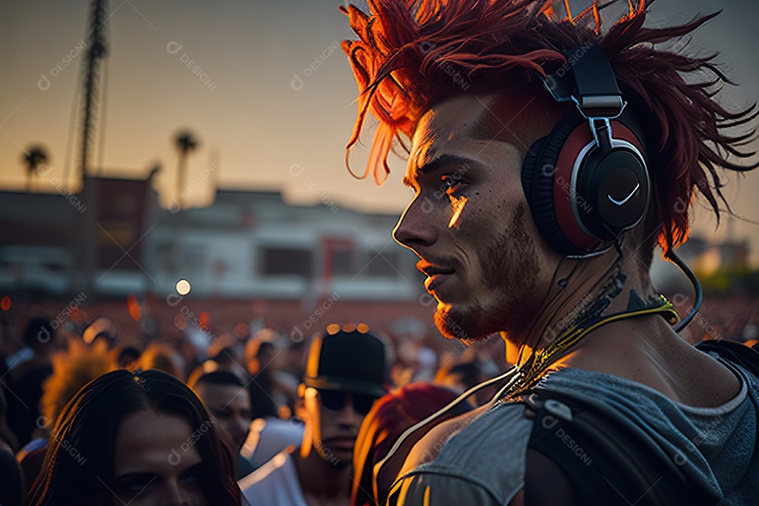 Imagem realista de homem jovem Dj sobre uma festa