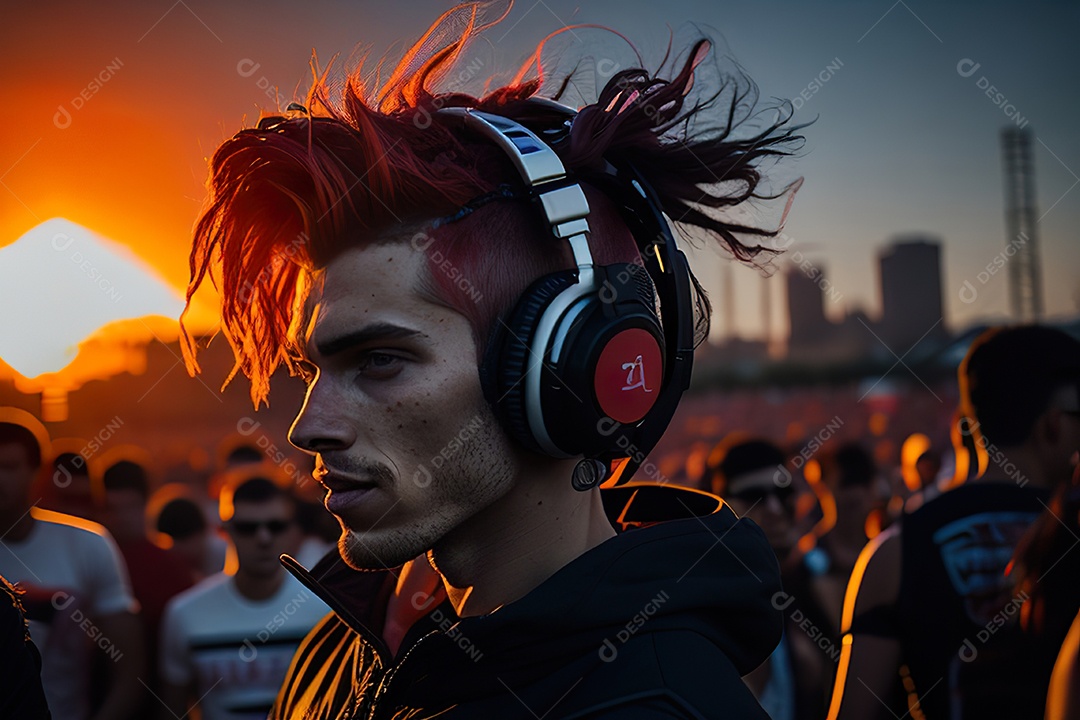 Imagem realista de homem jovem Dj sobre uma festa