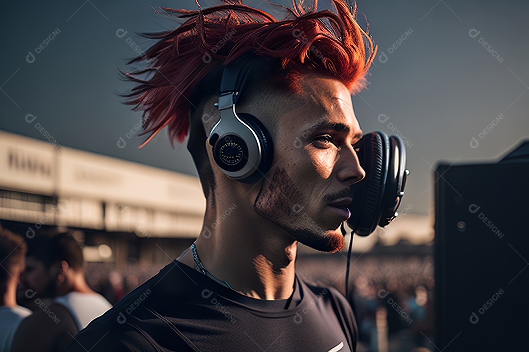 Imagem realista de homem jovem Dj sobre uma festa