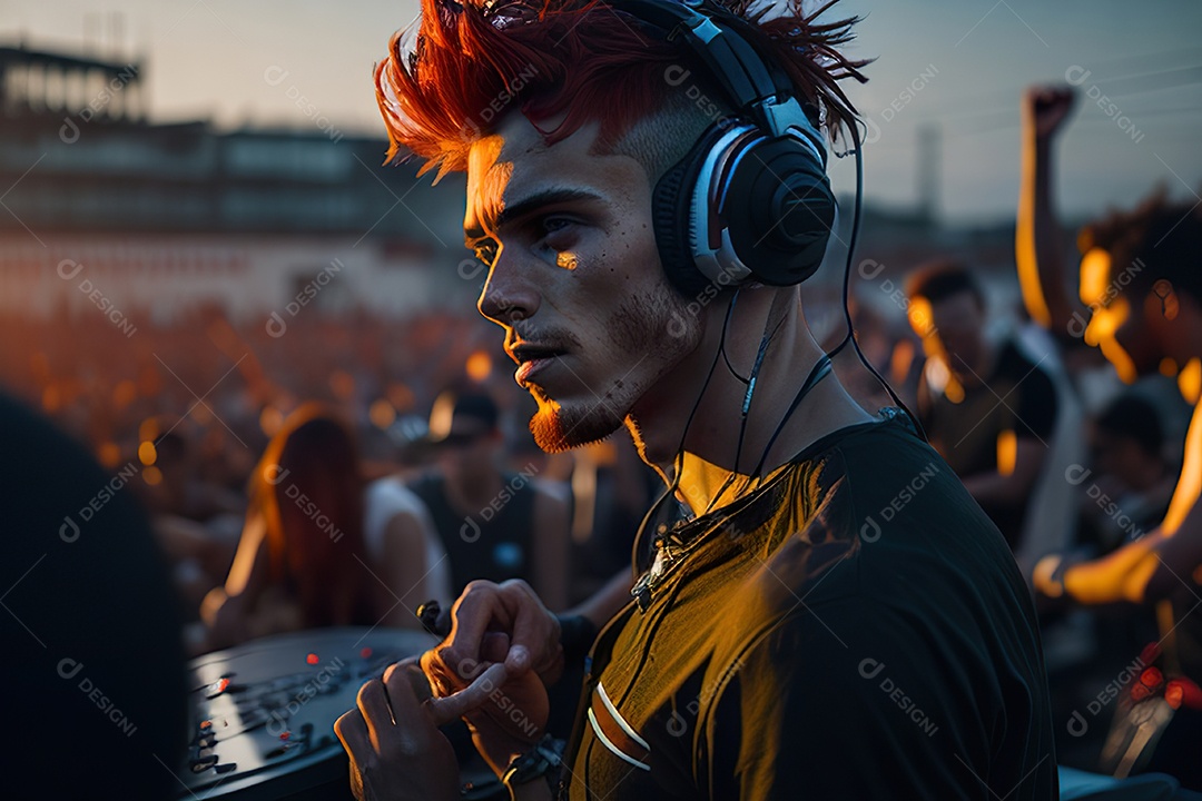 Imagem realista de homem jovem Dj sobre uma festa