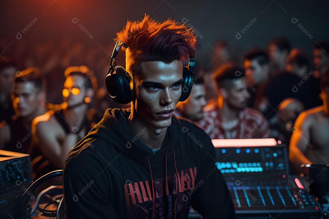 Imagem realista de homem jovem Dj sobre uma festa