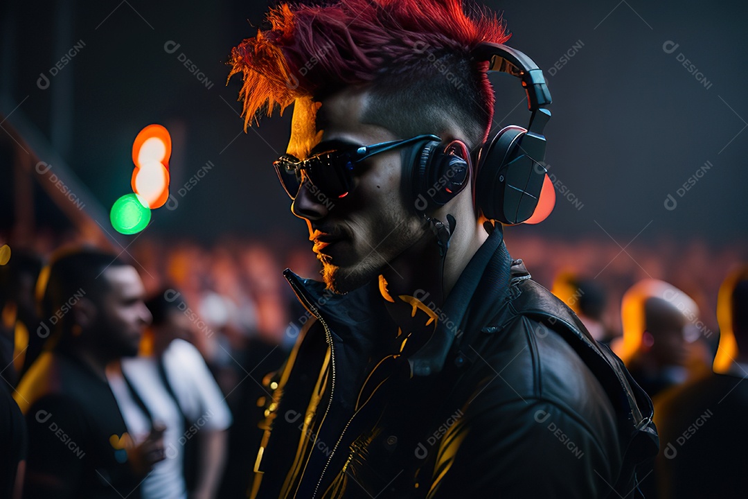 Imagem realista de homem jovem Dj sobre uma festa