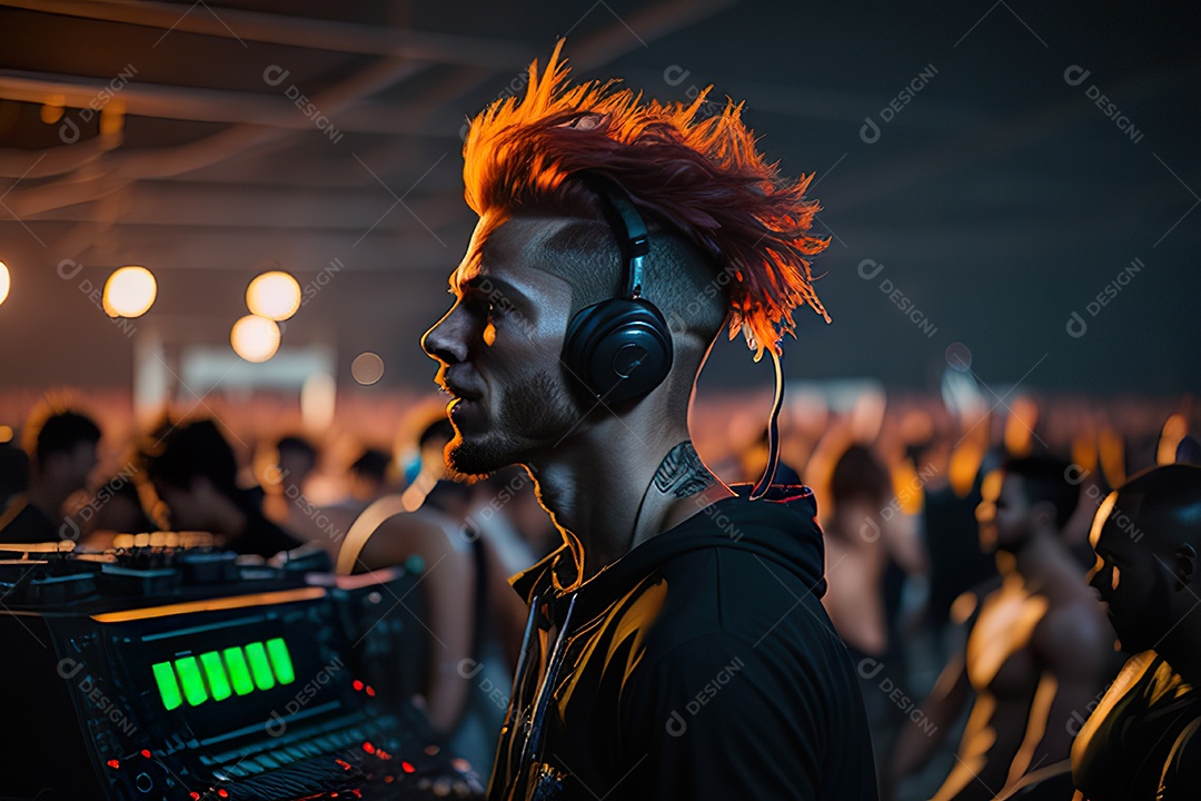 Imagem realista de homem jovem Dj sobre uma festa