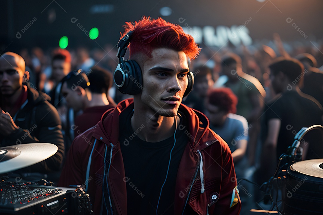 Imagem realista de homem jovem Dj sobre uma festa
