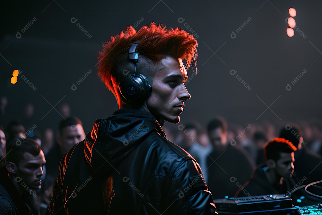 Imagem realista de homem jovem Dj sobre uma festa