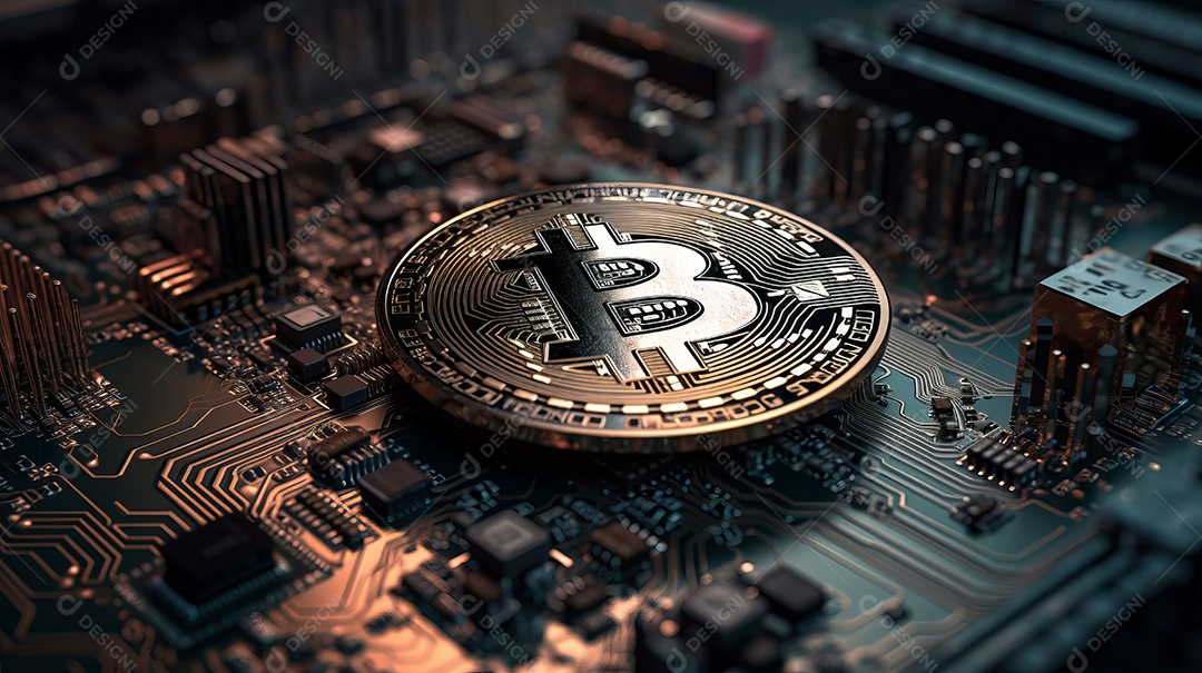 Criptomoeda sobre palca tecnológica.