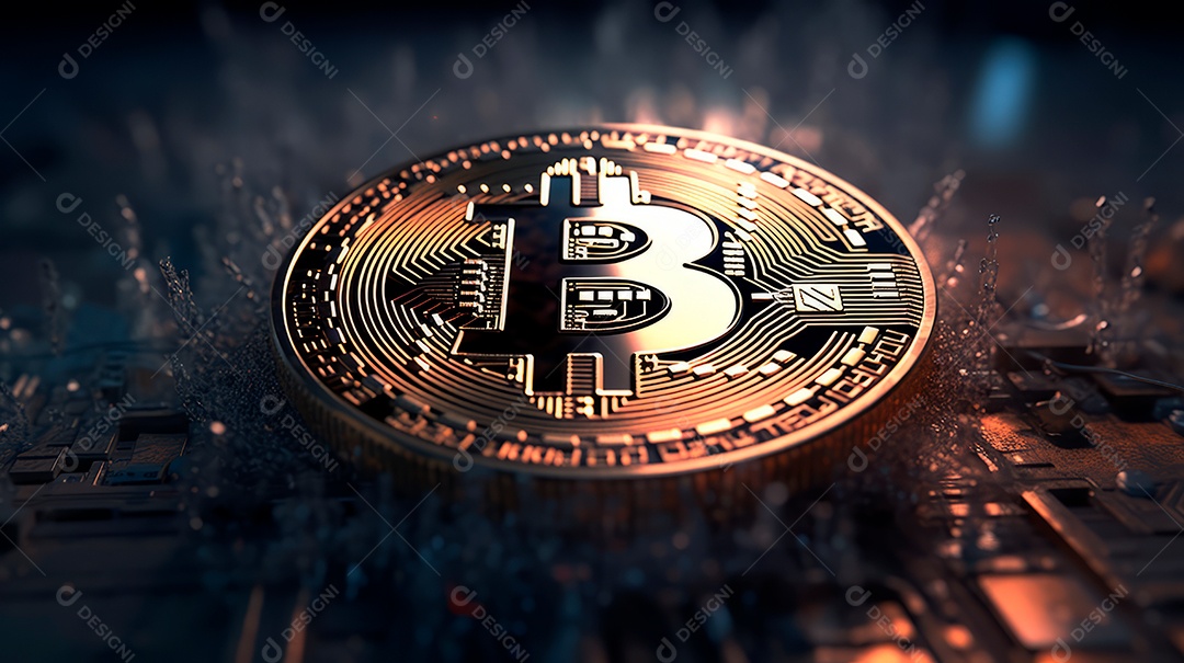 Bitcoin e placa digital.