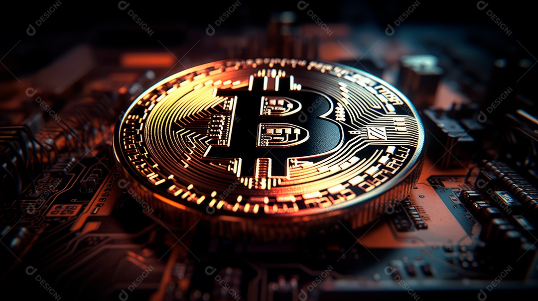 Bitcoin e placa digital.