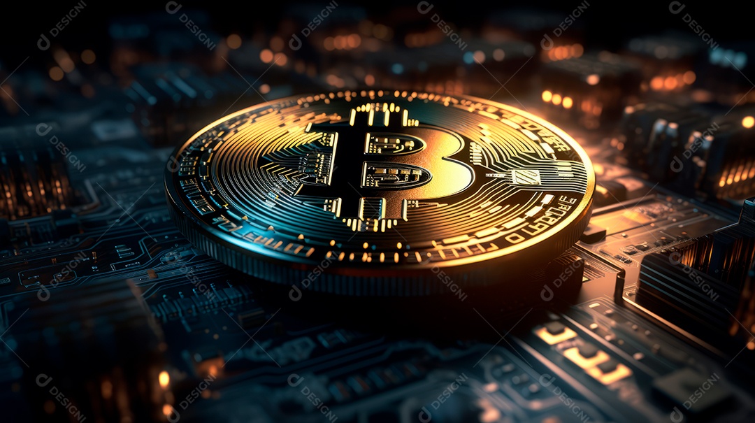 Bitcoin sobre um microchip tecnológico.