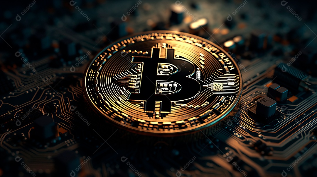 Bitcoin e placa digital.