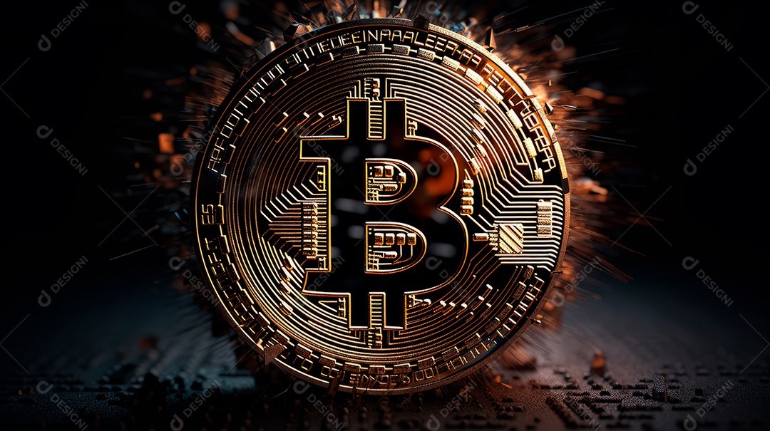 Bitcoin e placa digital.