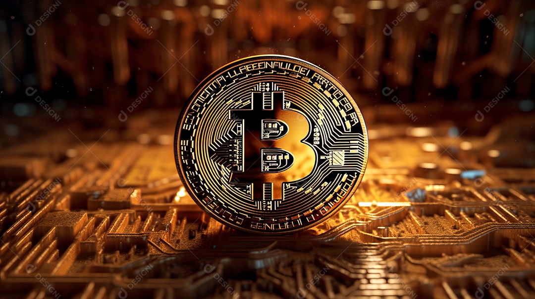 Bitcoin sobre um microchip tecnológico.