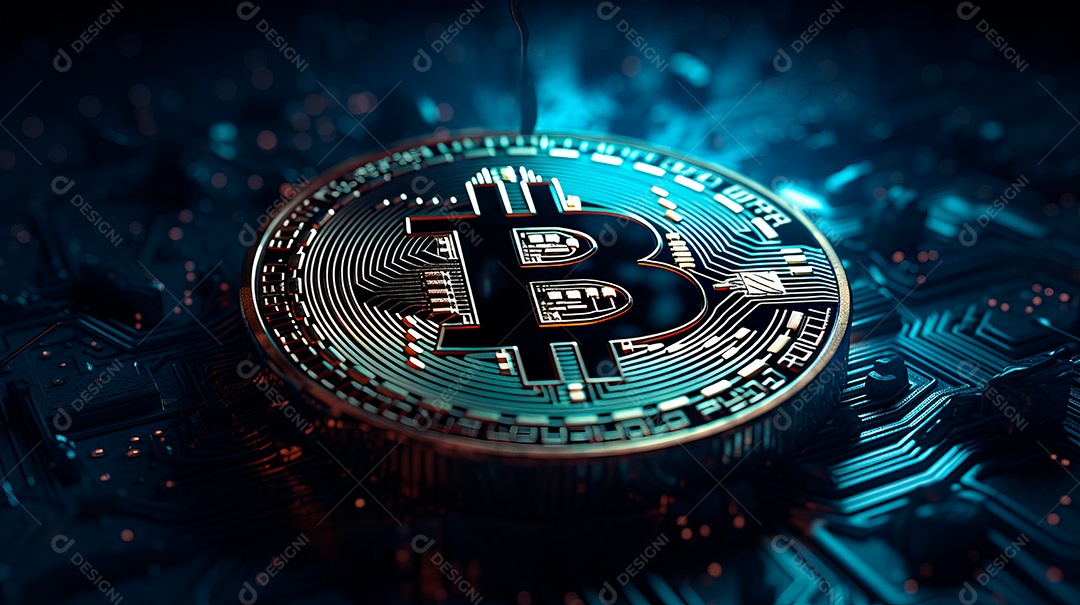 Bitcoin sobre um microchip.