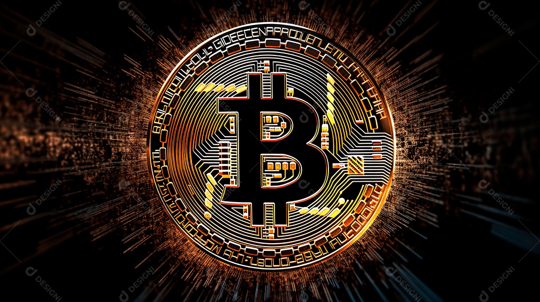 Placa tecnológica de bitcoin.