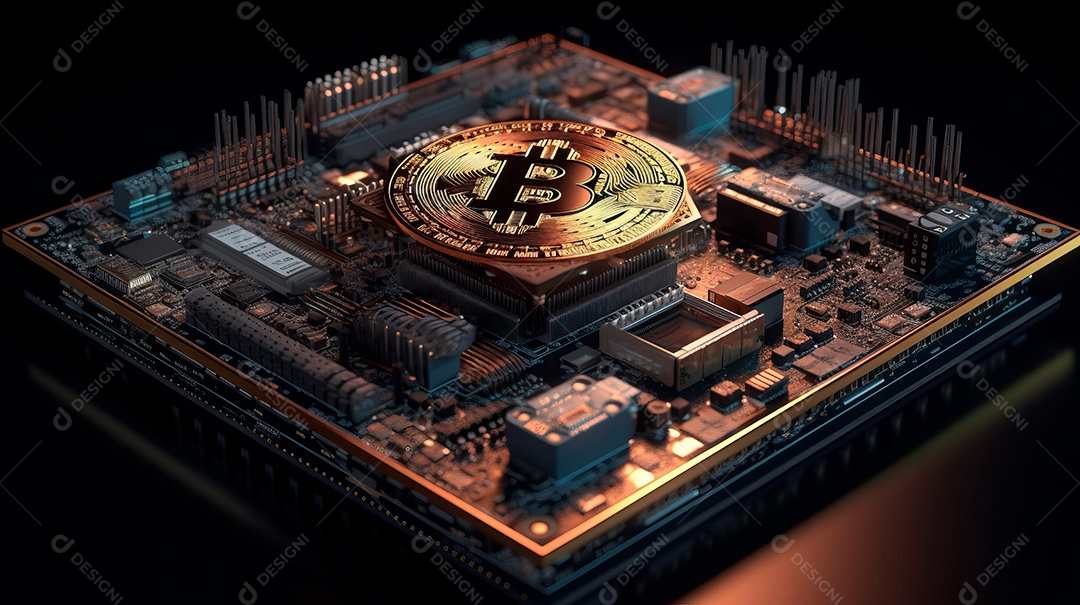 Bitcoin e placa digital.
