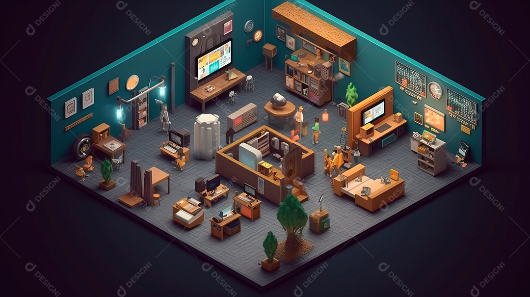 Escritório isómetrico bonito.