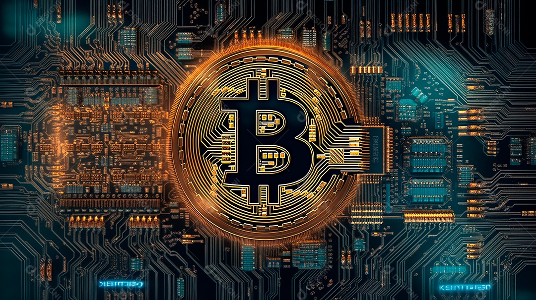 Placa mãe circuitos eletrônico e bitcoin.