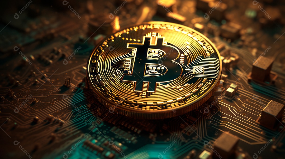 Bitcoin e placa digital.