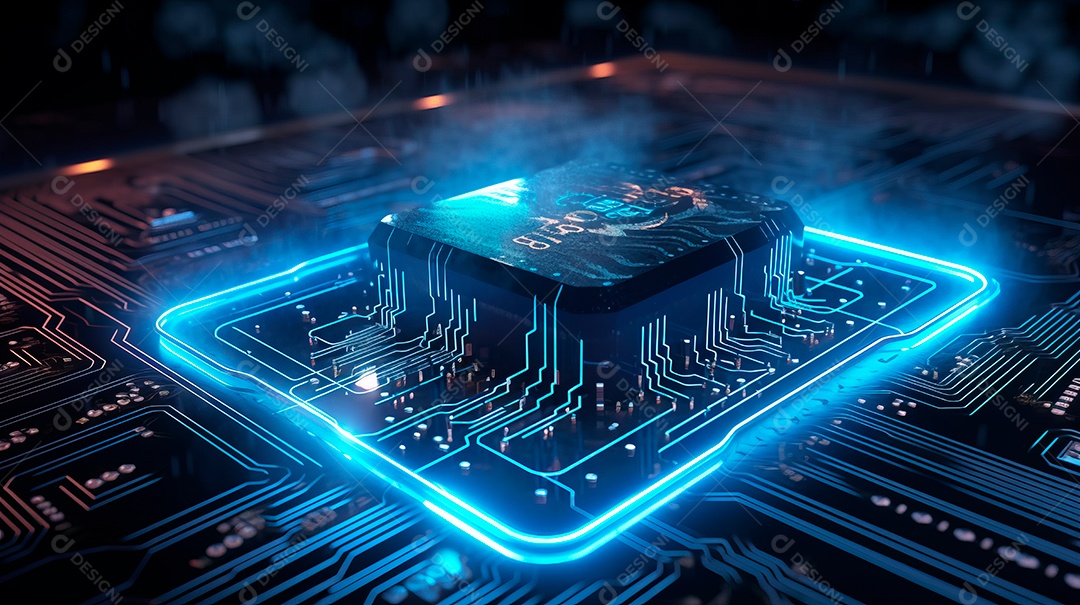 Placa de circuito de microchip neon.