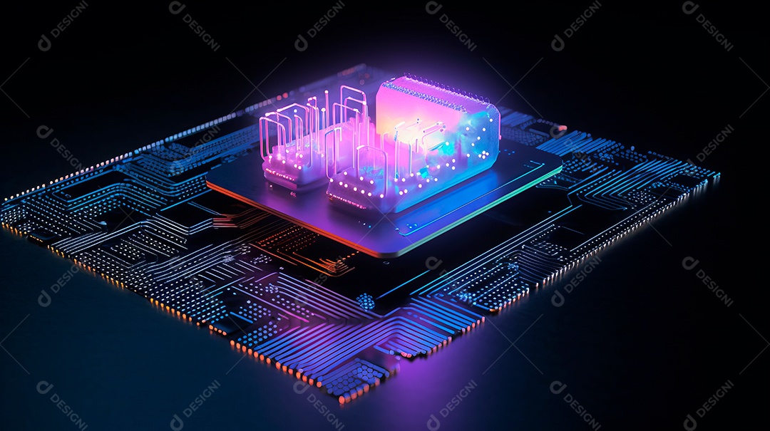 Renderização de uma placa de circuito de microchip.