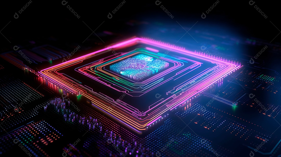 Renderização de uma placa de circuito de microchip.
