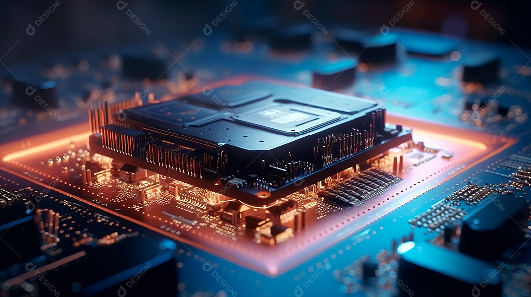 Renderização de uma placa de circuito de microchip.