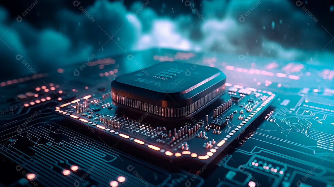 Plataforma de microchip neon.