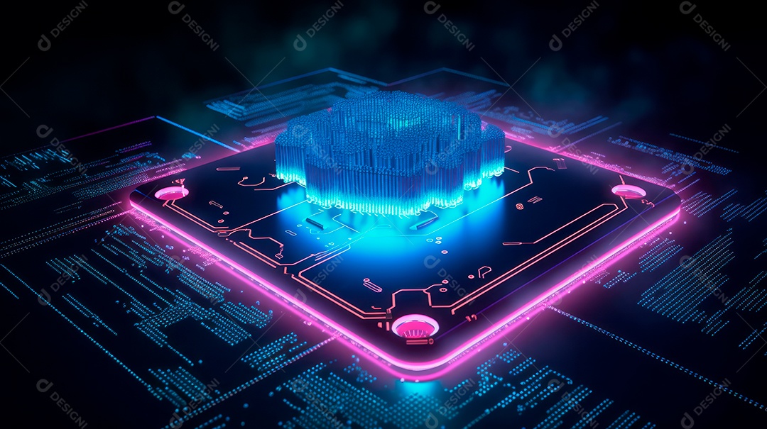 Uma placa de circuito de microchip neon.