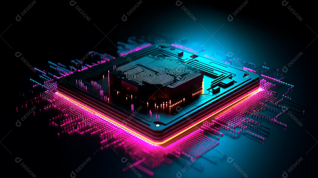 Microchip de placa tecnológica neon.
