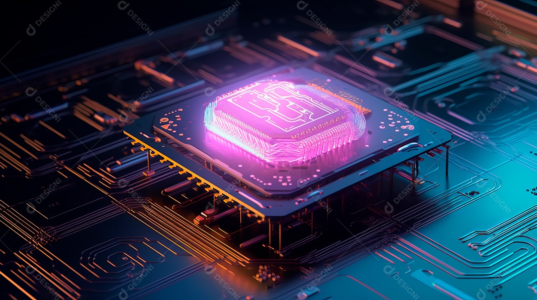 Microchip de placa tecnológica neon.