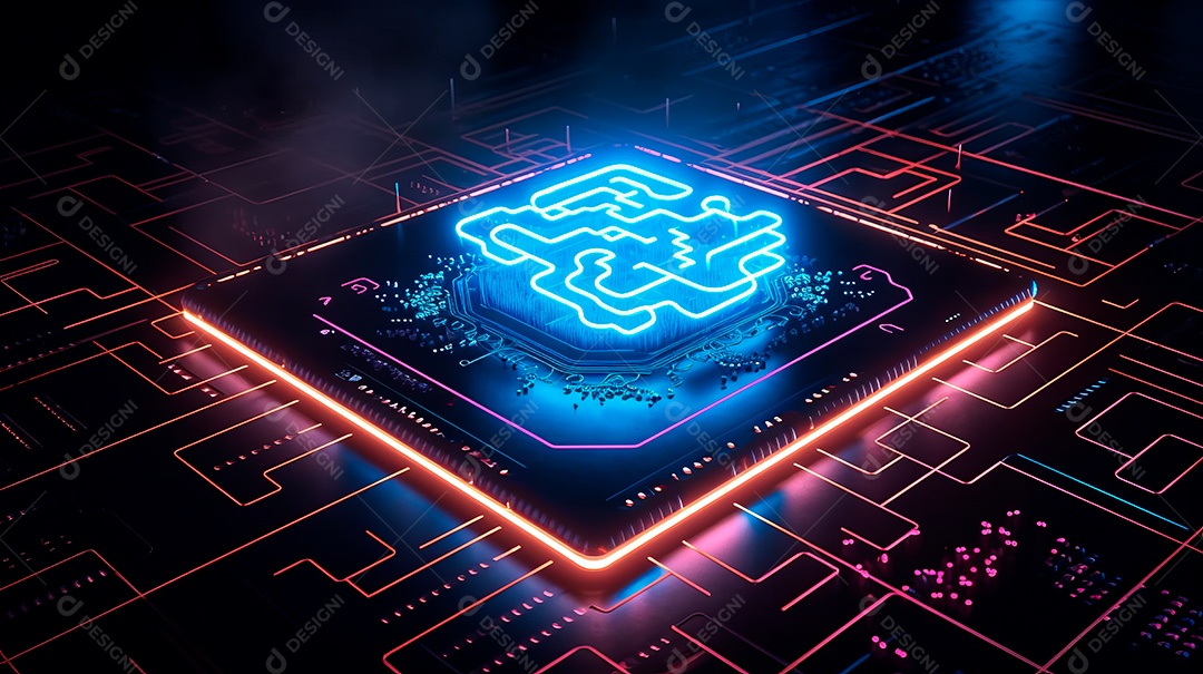 Microchip de placa tecnológica neon.