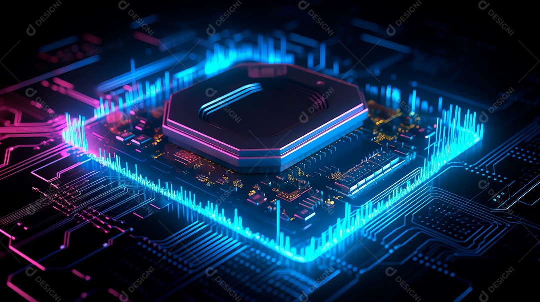 Microchip de placa tecnológica neon.