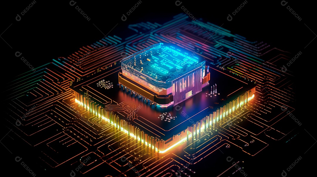 Microchip de placa tecnológica neon.