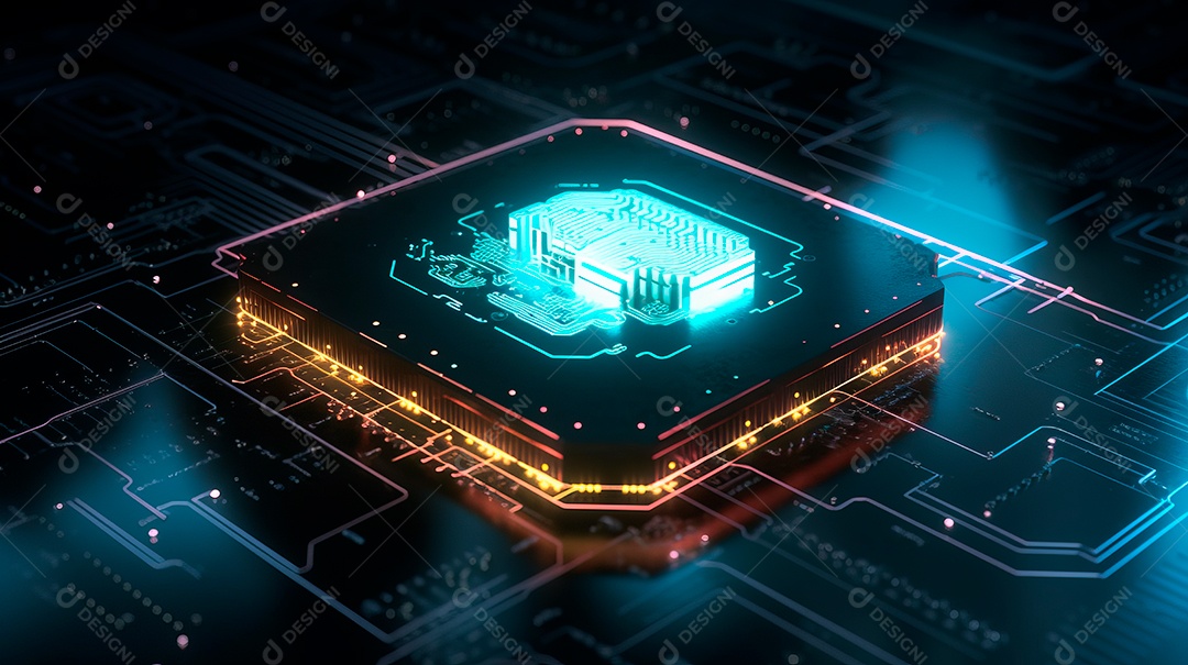 Microchip de placa tecnológica neon.