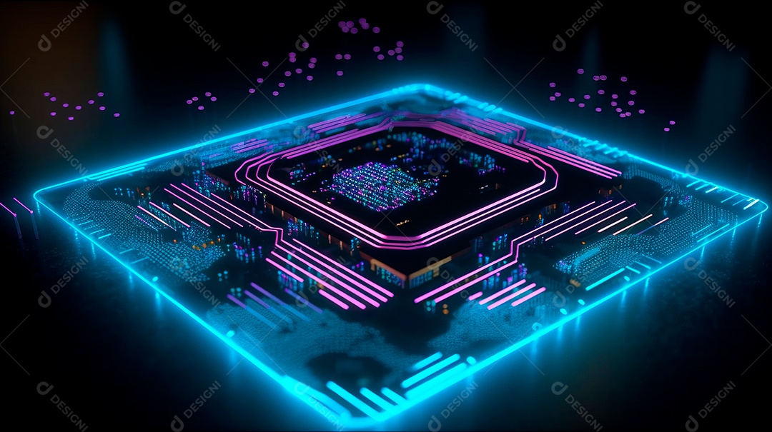 Microchip de placa tecnológica neon.