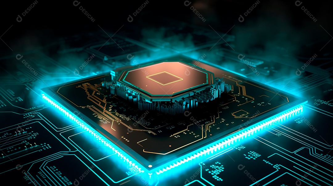 Placa de circuito de microchip neon.