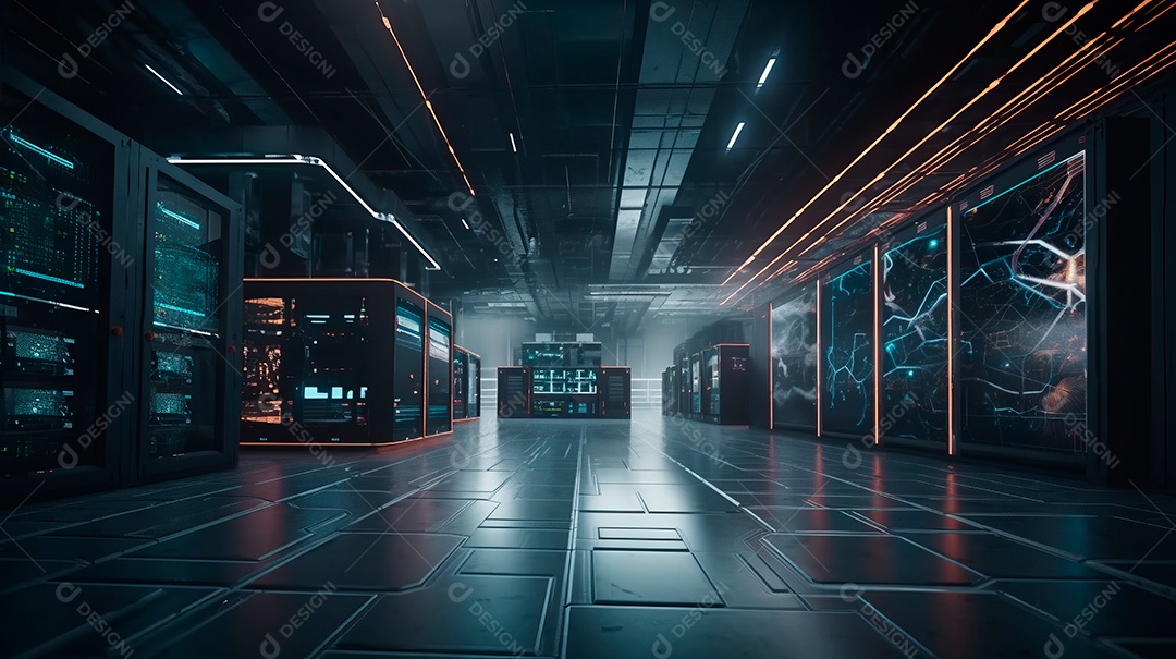 Sala de servidores centro de dados futuristas.