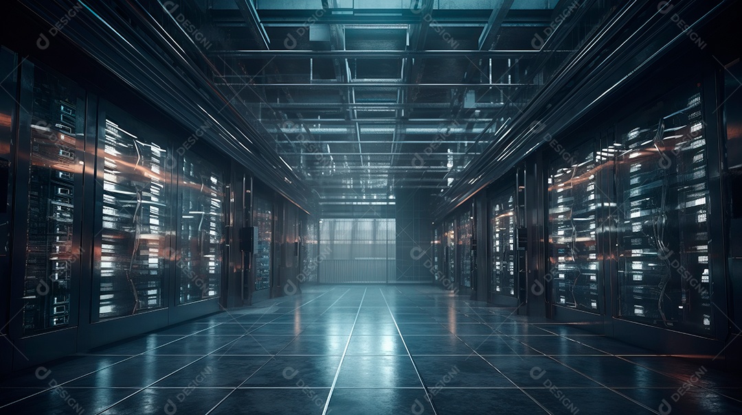 Sala de servidores centro de dados futuristas.