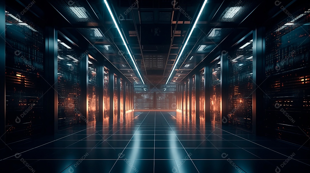 Sala de servidores centro de dados futuristas.